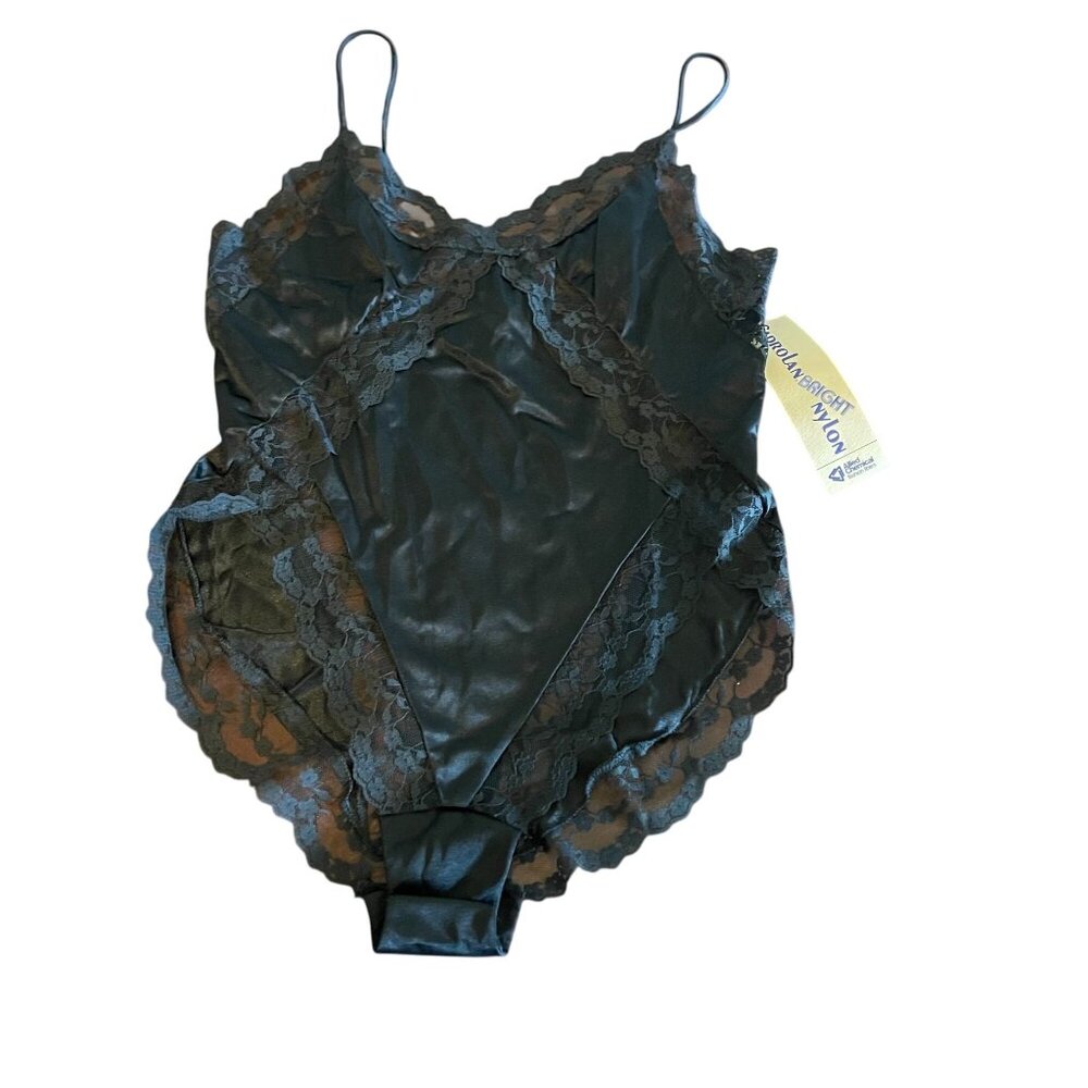 Movie Star Womens Black Caprolan Nylon Lace Teddy‎ Lingerie M 34/36 Snap Closure
